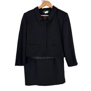 Vintage Harve Benard Black Striped Skirt Suit Blazer Set Women’s 10 Petite